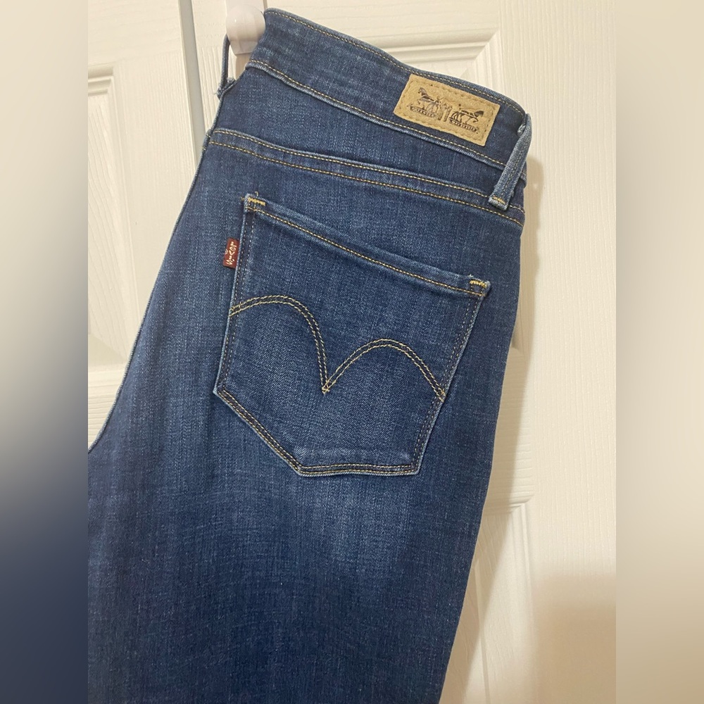Mid rise skinny Levis Jeans. Worn nicely. No holes or stains.